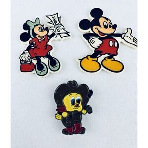 Vintage Walt Disney Minnie‎ & Mickey Mouse Rubber & Tweety Bird Cowboy Magnets